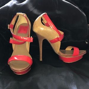 Tory Burch Platform Heels Red/Tan 7.5